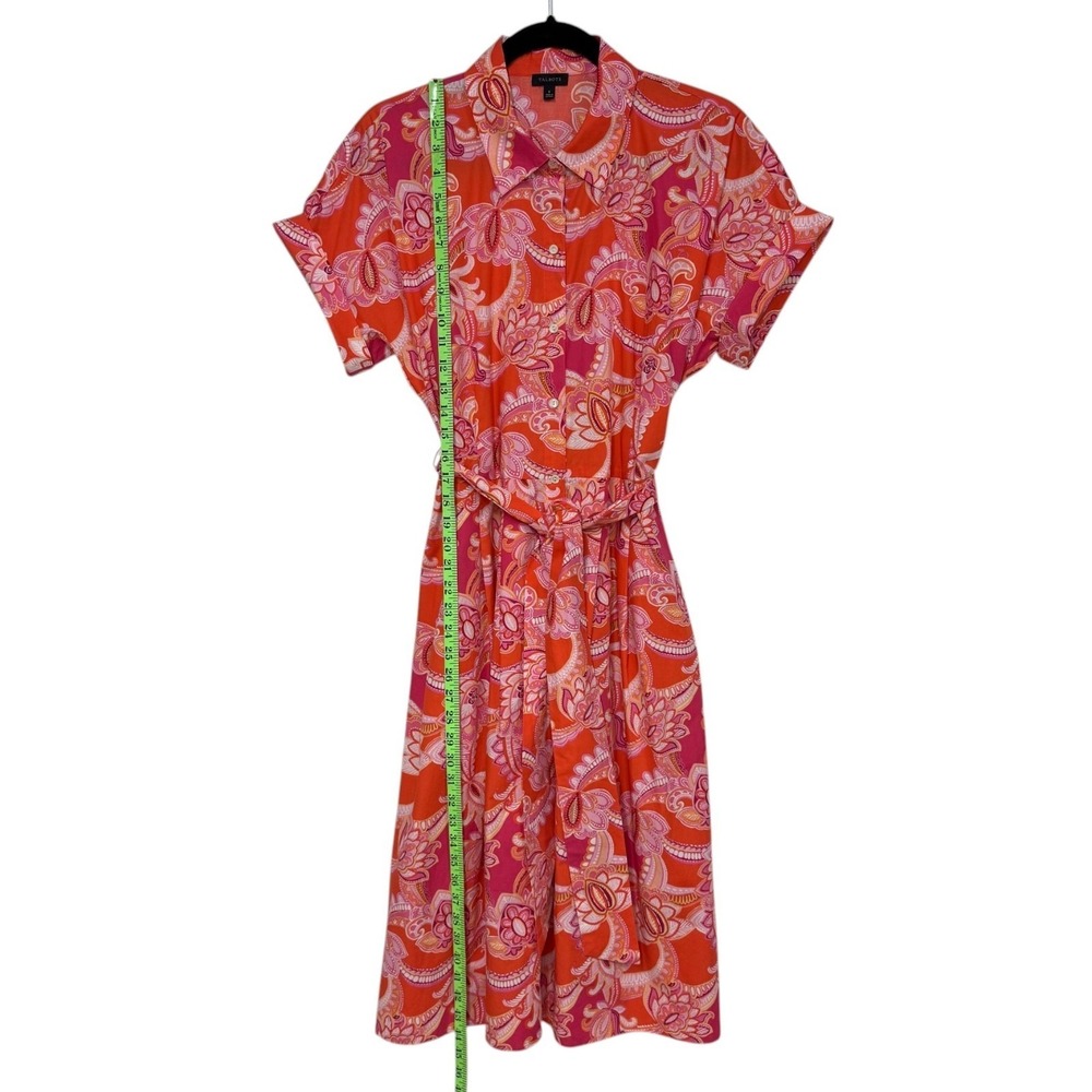Talbots Sutton Shirt Dress, Sz 8, Pink & Orange Paisley Cotton Belted Pockets - Picture 7 of 13